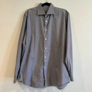 Canali 1934 Dress Shirt Long Sleeve Mini Gingham Check Cotton Lightweight 43 17